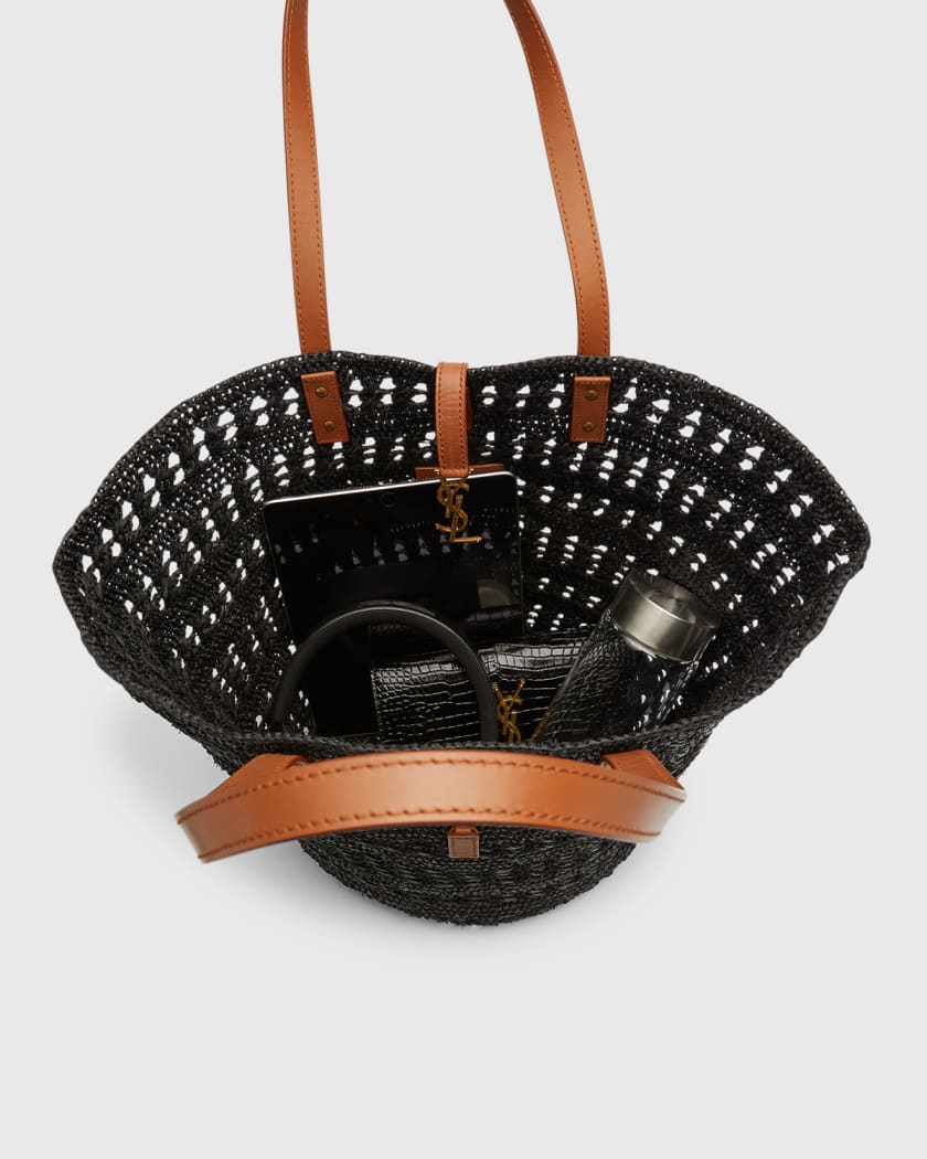 Saint Laurent Panier Raffia Tote Bag in Black