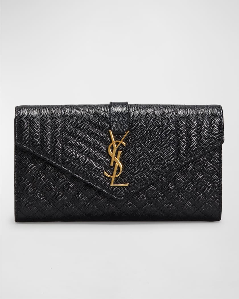 Saint Laurent Ysl Logo Quilted Flap Wallet - Black