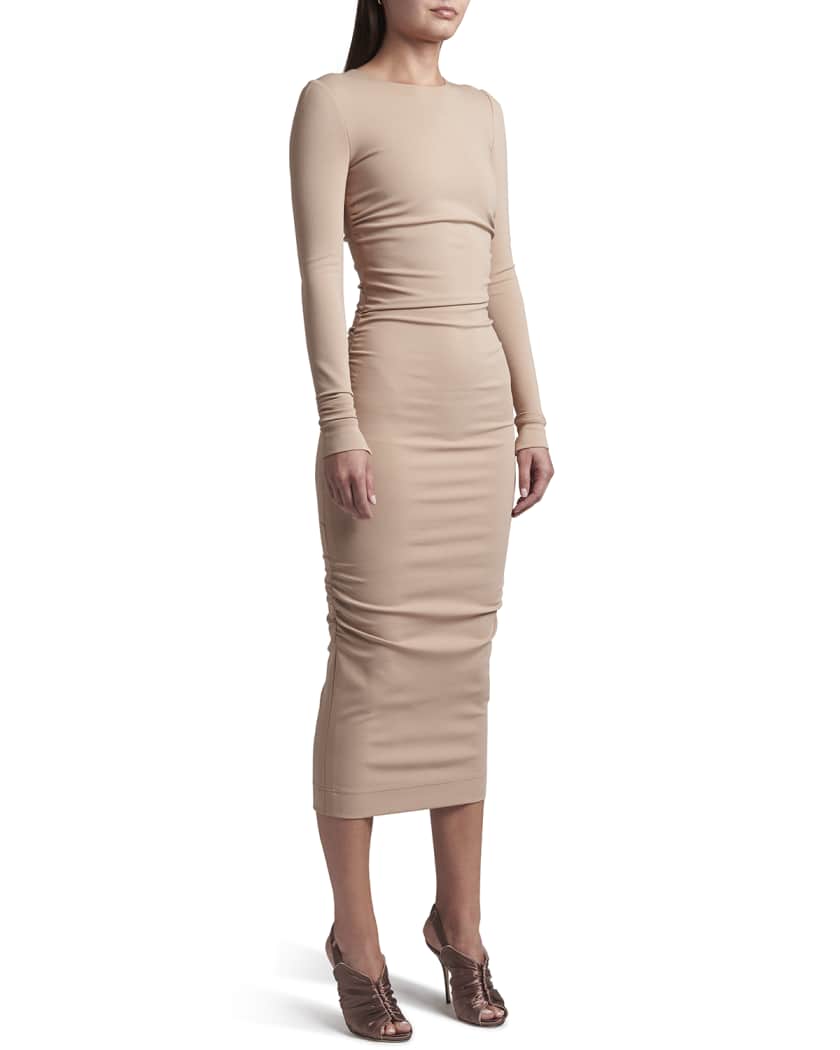long sleeve ruched jersey dress