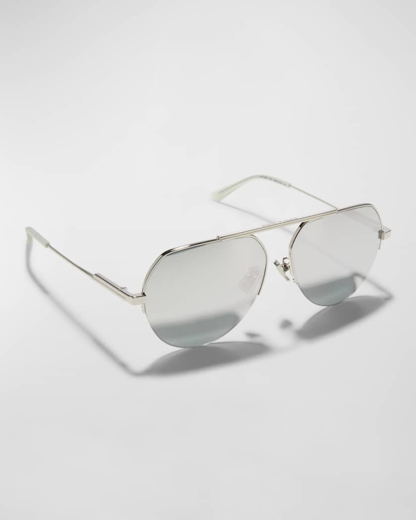 Bottega Veneta: Silver Aviator Sunglasses