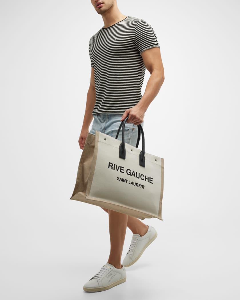 SAINT LAURENT Leather-Trimmed Logo-Print Canvas Tote Bag for Men