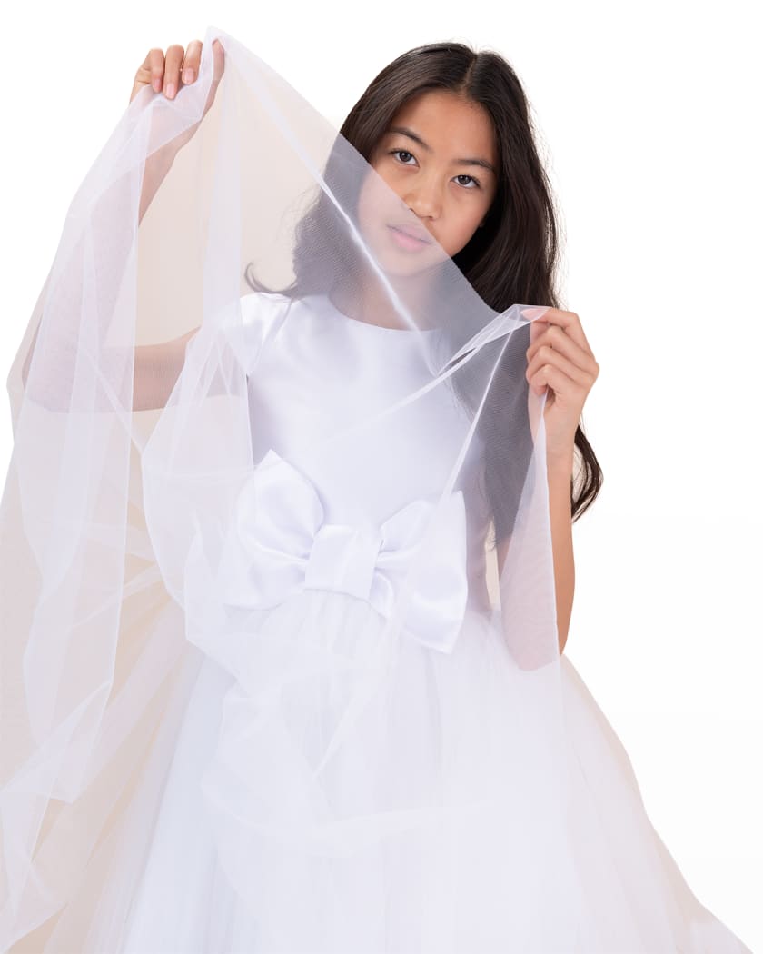 Girl's Elizabeth Satin Bow Tulle Dress, Size 2-12