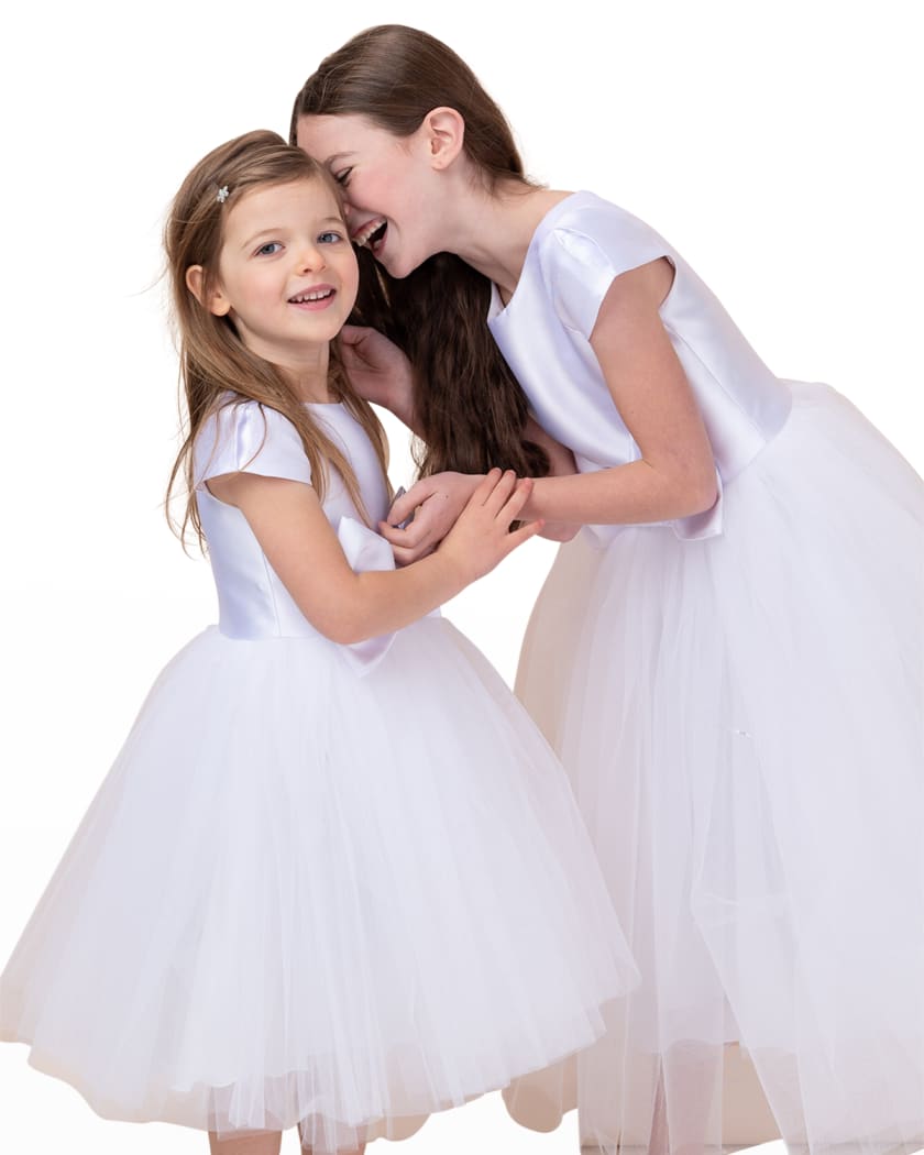 Girl's Elizabeth Satin Bow Tulle Dress, Size 2-12