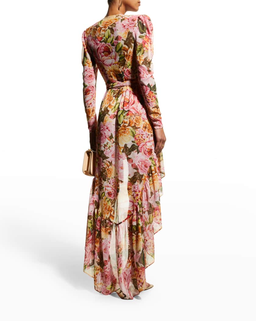 Bronx and Banco Rosa Floral High-Low Wrap Dress | Neiman Marcus
