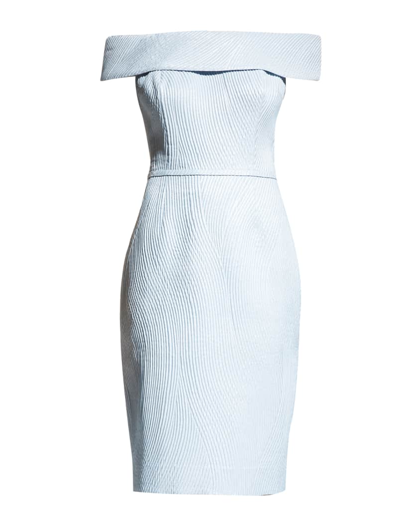 Off-Shoulder Metallic Jacquard Sheath Dress