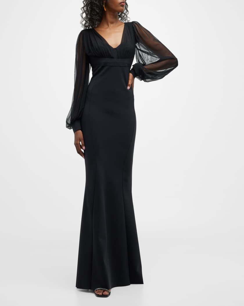 Perlita Sheer Sleeve Illusion Gown