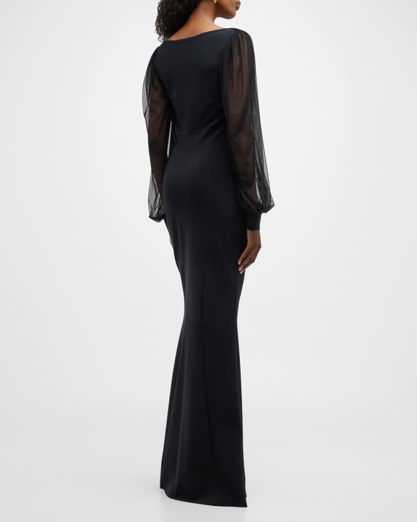 Chiara Boni La Petite Robe Perlita Sheer Sleeve Illusion Gown