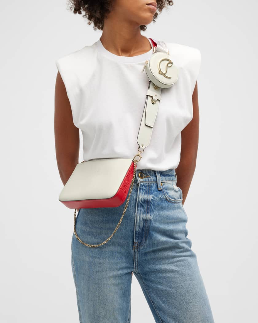 Loubila Chain mini - Shoulder bag - Grained calf leather and fabric -  Bianco - Christian Louboutin