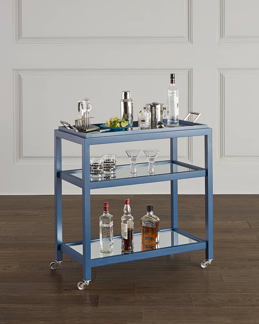 Bar Cart Polished Brass w/Glass Shelves