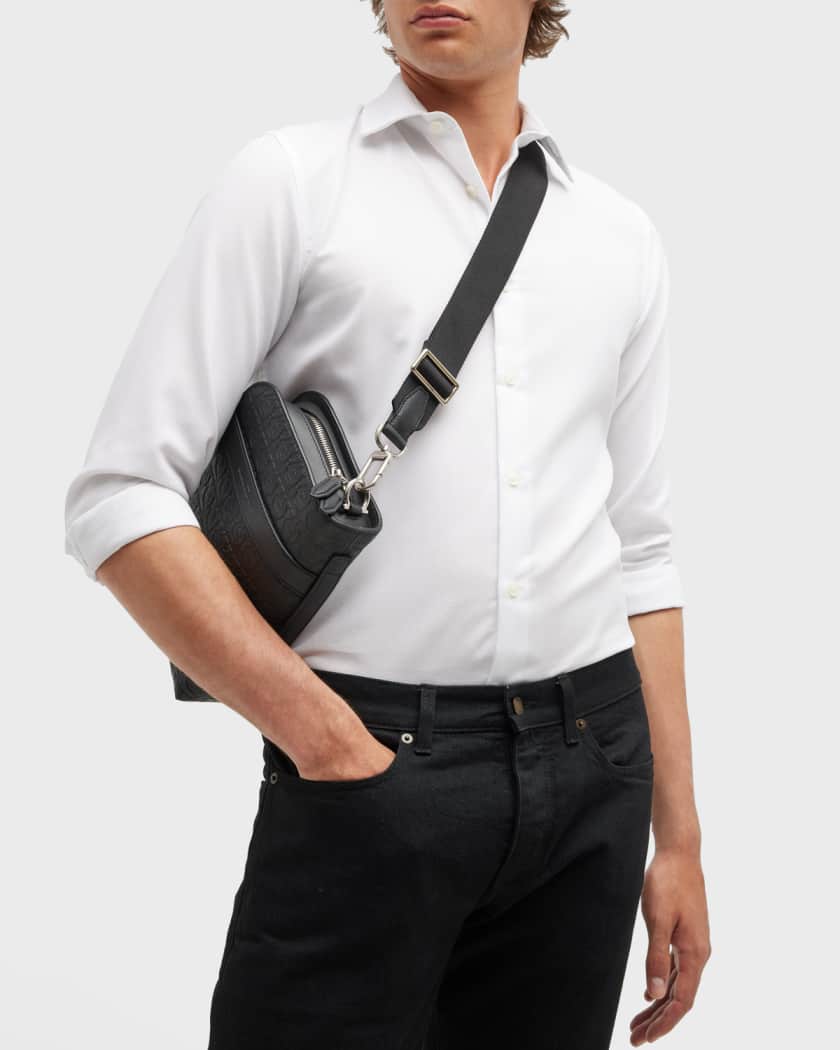Salvatore Ferragamo Men's Embossed Leather Crossbody Bag