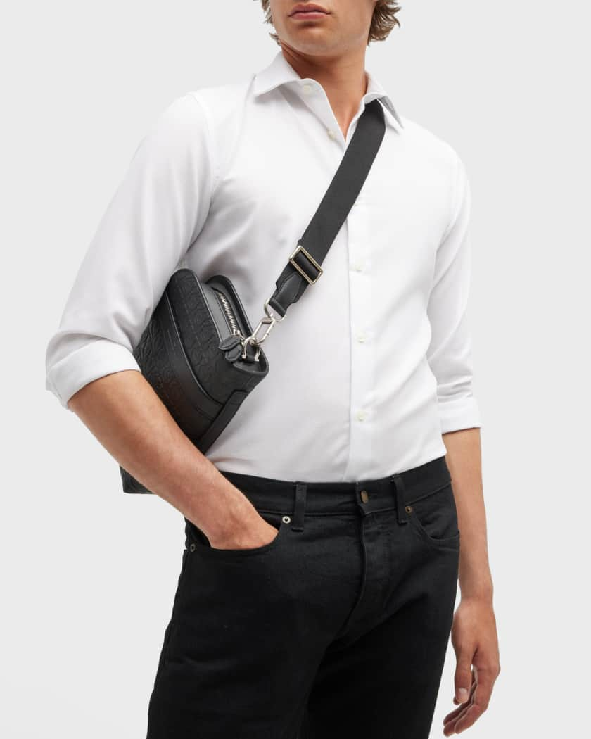 Ferragamo Men Embossed Crossbody Bag Black