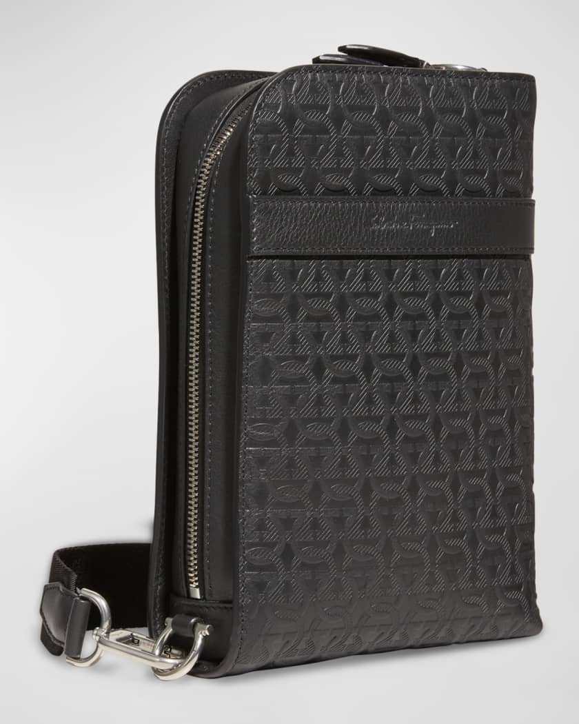 Salvatore Ferragamo Gancini Embossed Leather Briefcase - Nero