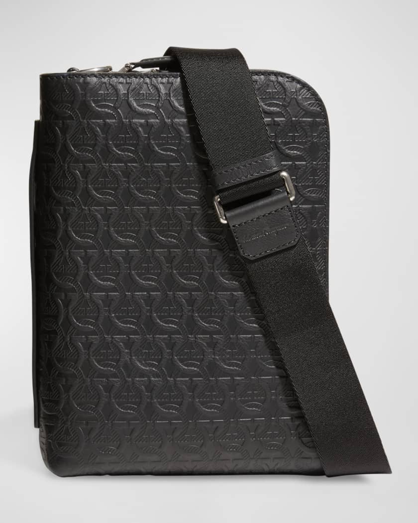 Ferragamo Men Embossed Crossbody Bag Black