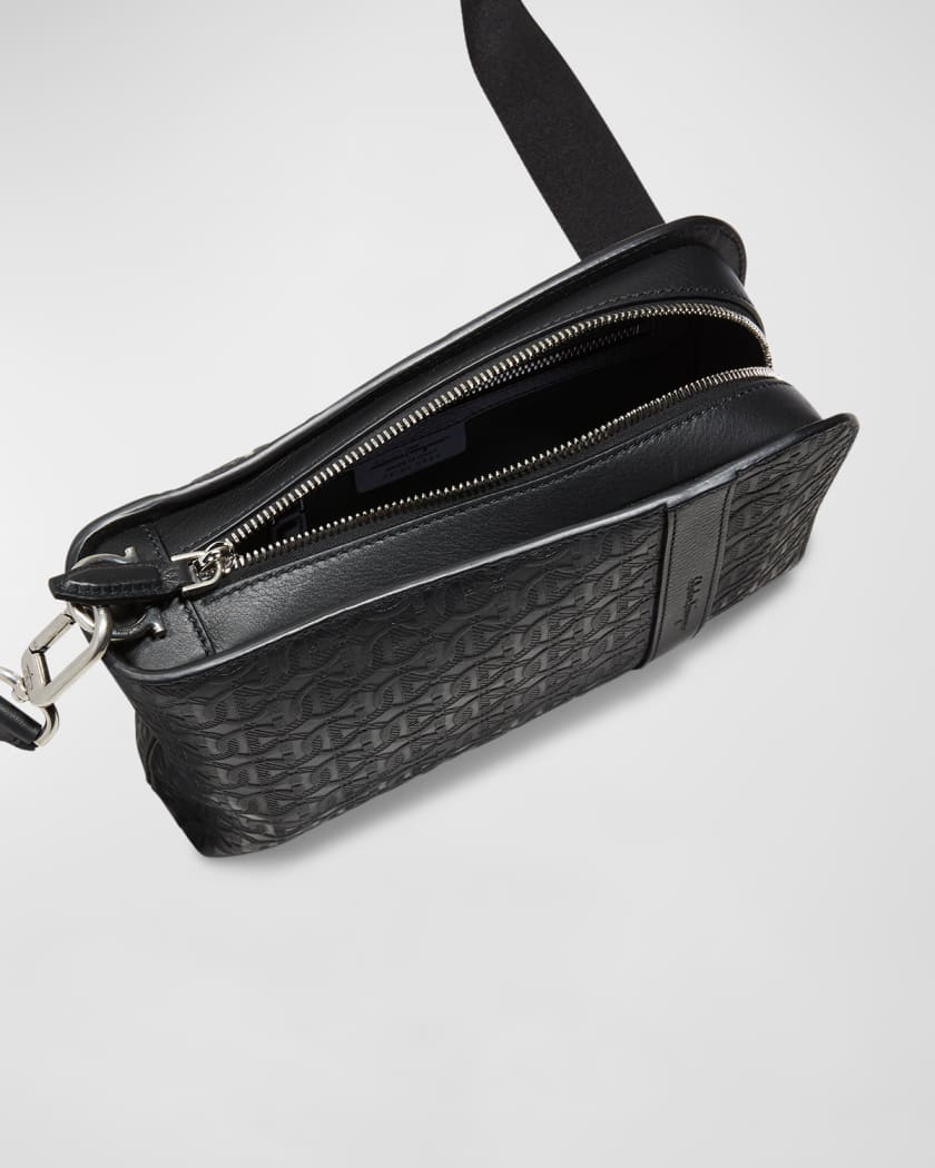 Ferragamo Man Embossed Crossbody Bag Black