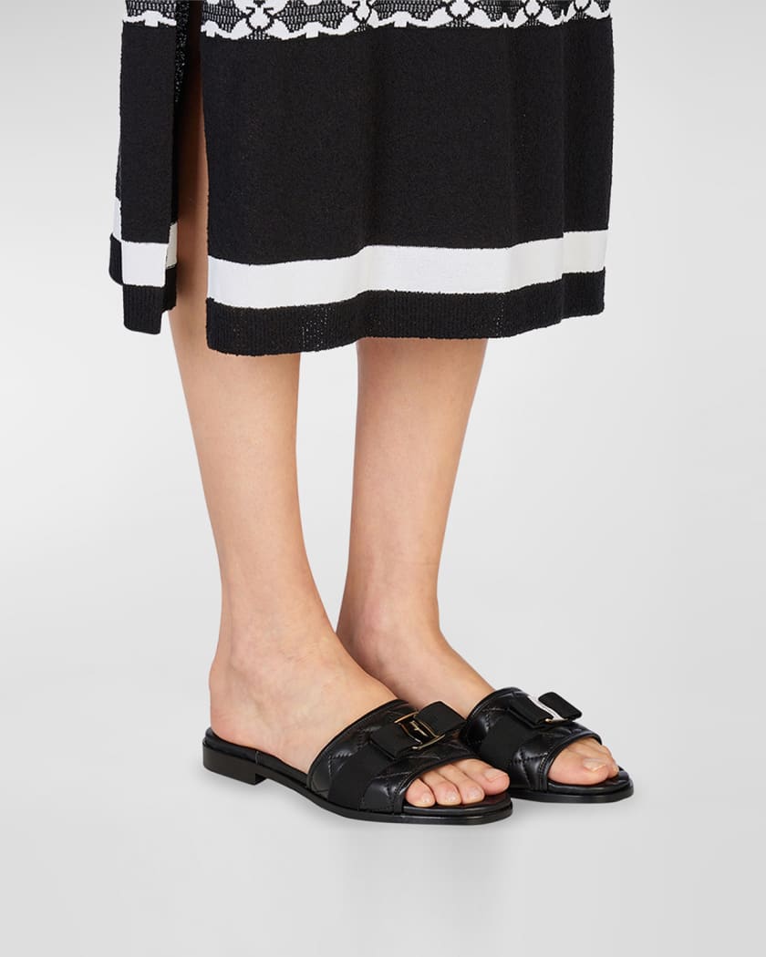 Quilted Lambskin Bow Flat Sandals