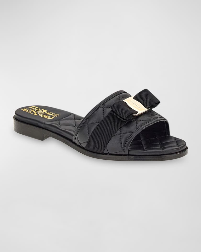 Quilted Lambskin Bow Flat Sandals