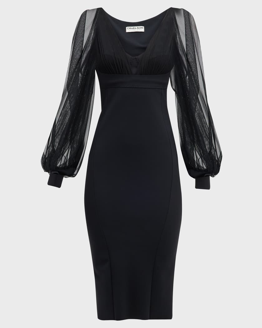 La Femme Long Sleeve Ruched Cocktail Dress Black