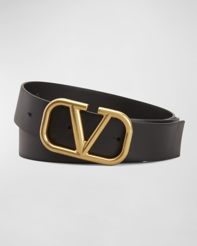 V Logo Leather Belt in Black - Valentino Garavani