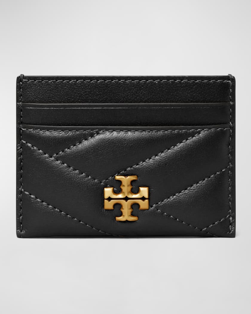 Tory Burch Kira Chevron Glazed Leather Card Case In Fig