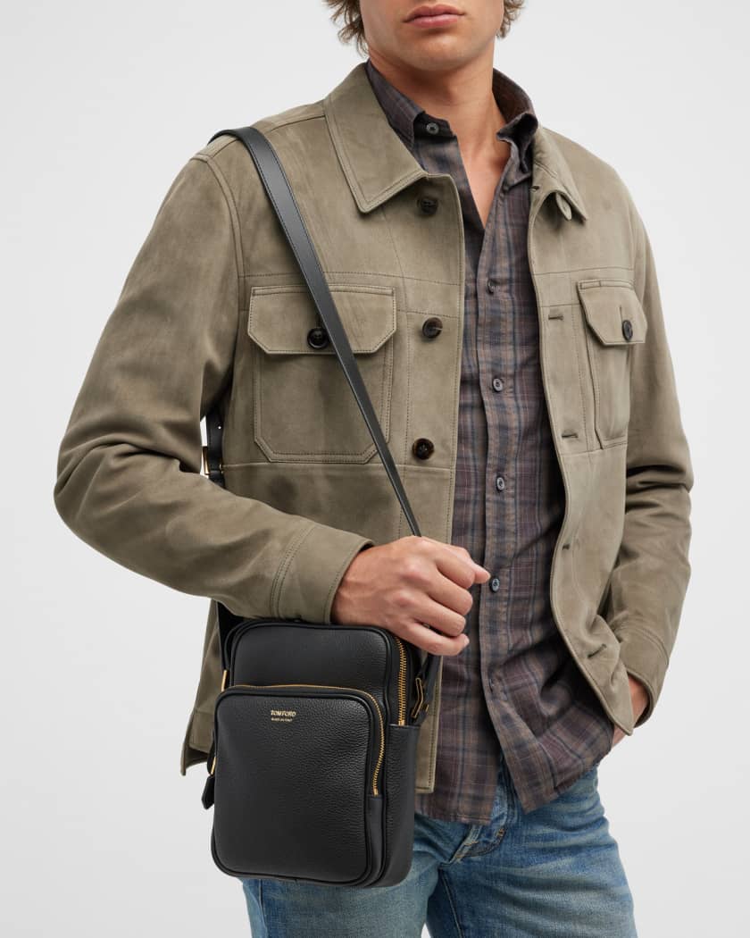 Tom Ford Brown Leather Messenger Crossbody Shoulder Bag for Men