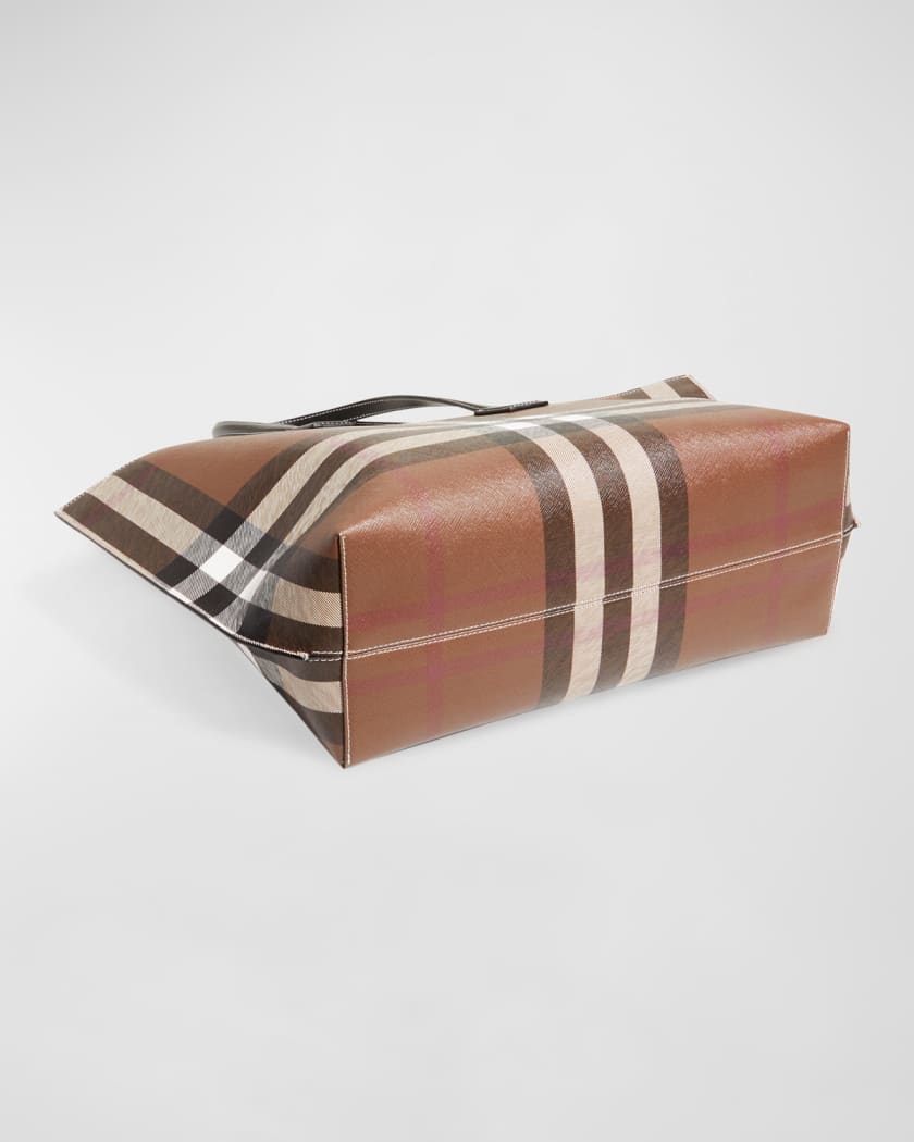 Burberry Check E-canvas Tote Bag In Brown