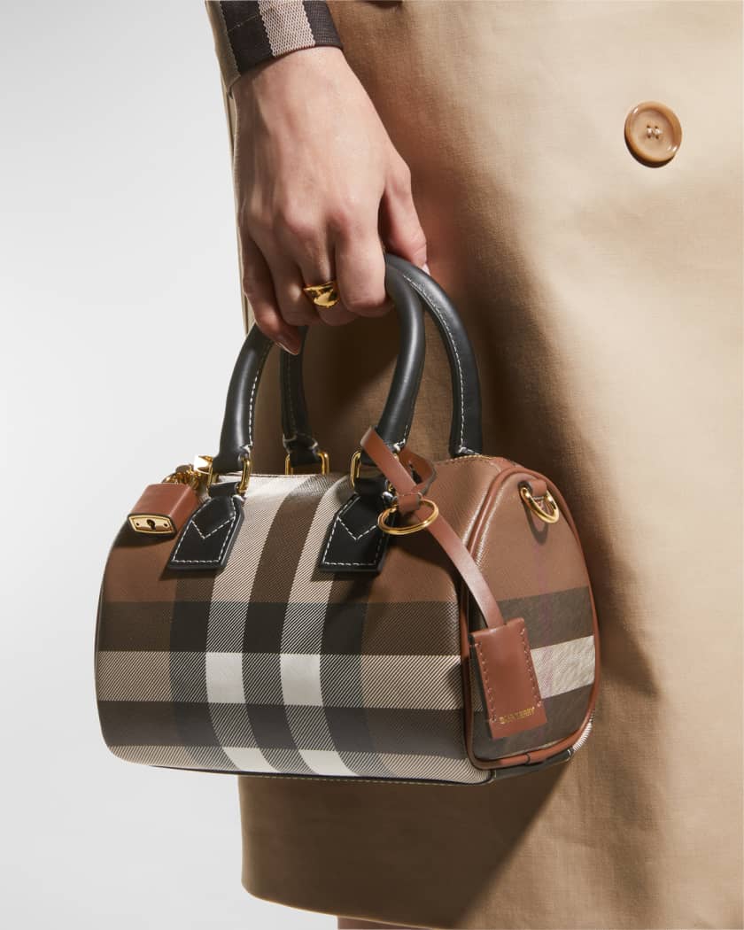 Burberry Check E-Canvas Bowling Top-Handle Bag