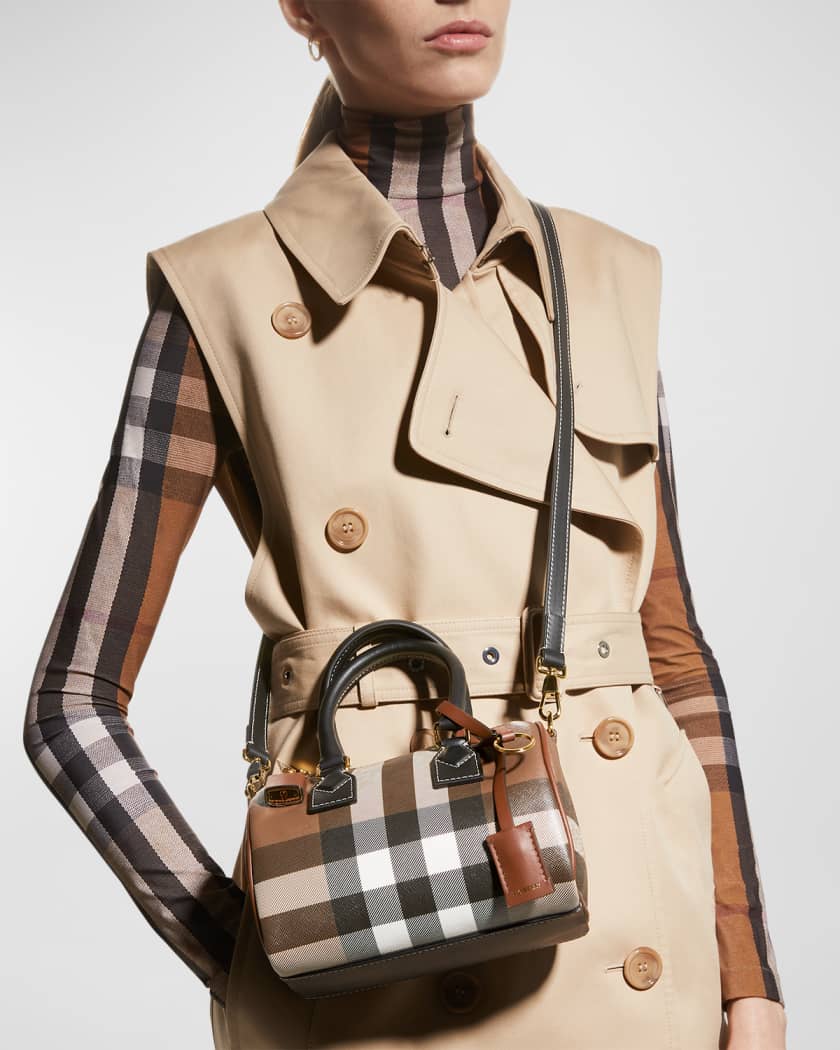 Burberry Check E-Canvas Bowling Top-Handle Bag