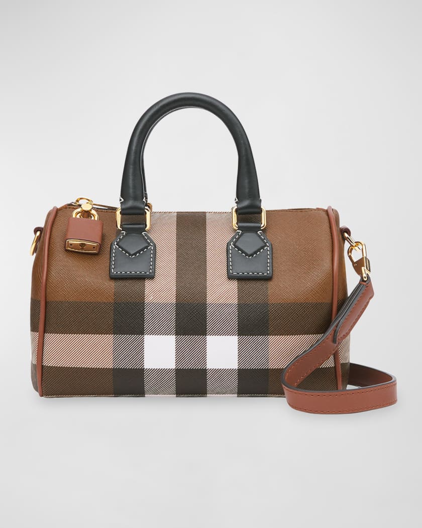 Burberry Check E-Canvas Bowling Top-Handle Bag | Neiman Marcus