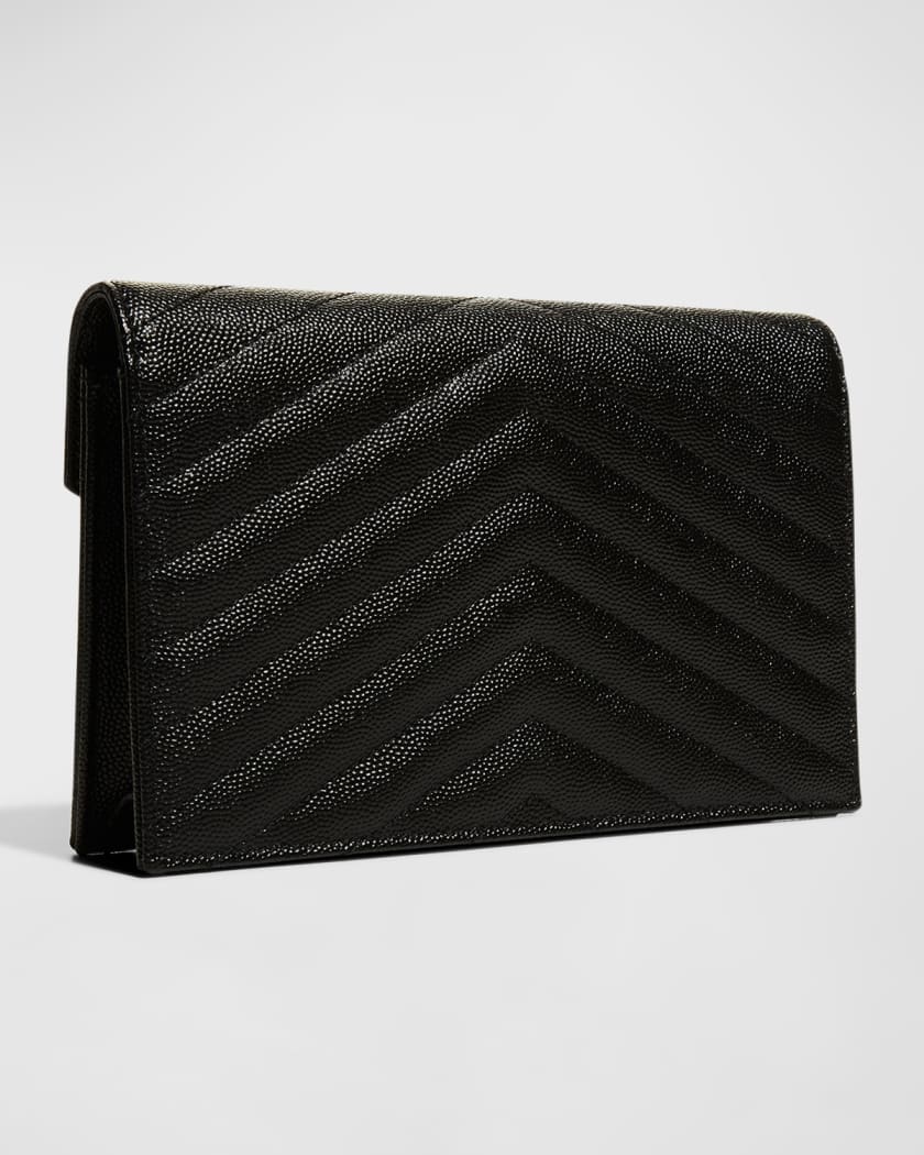 Saint Laurent Small Ysl Envelope Flap Wallet on Chain Black