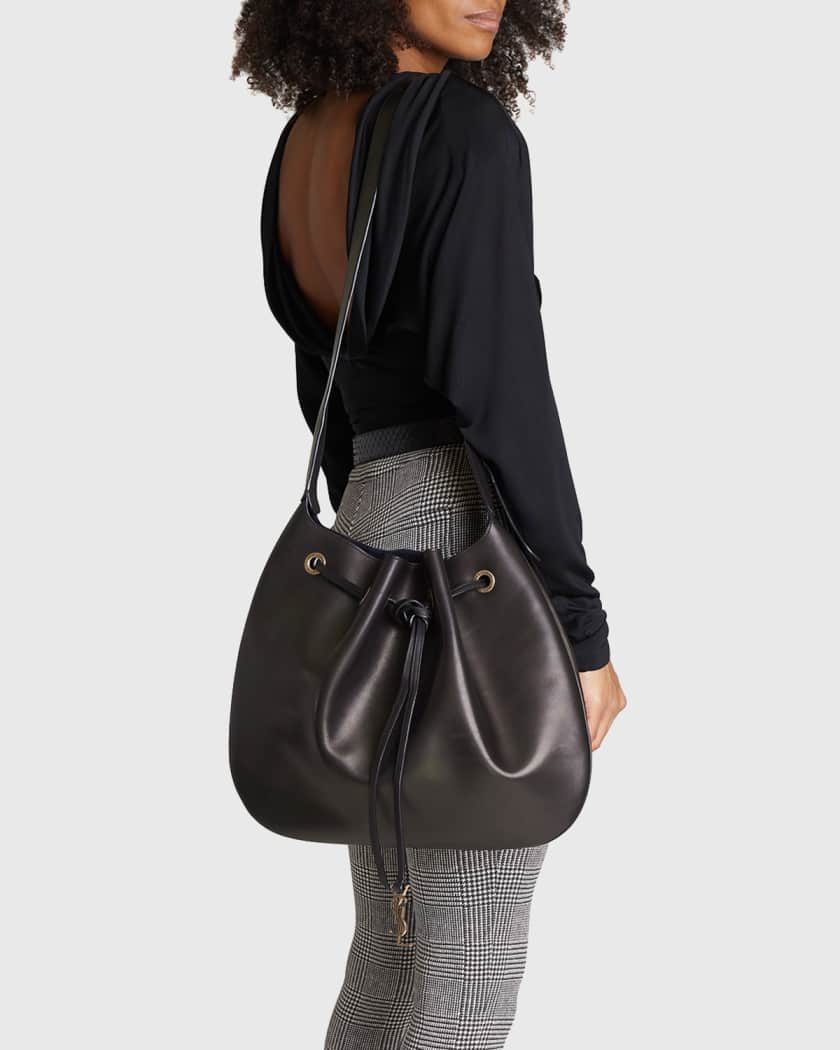 Saint Laurent Large Ysl Drawstring Leather Hobo Bag