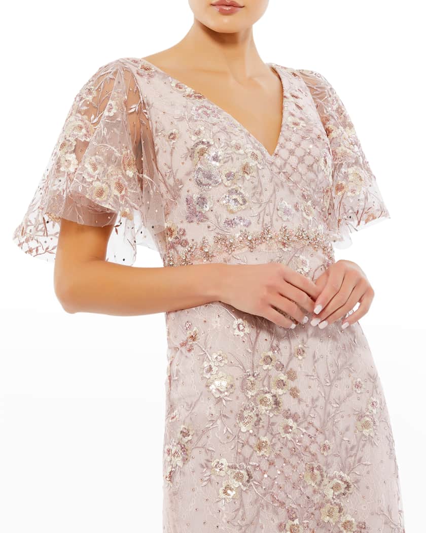 Mac Duggal Floral embellished flutter sleeve gown | Dresses Images 2022