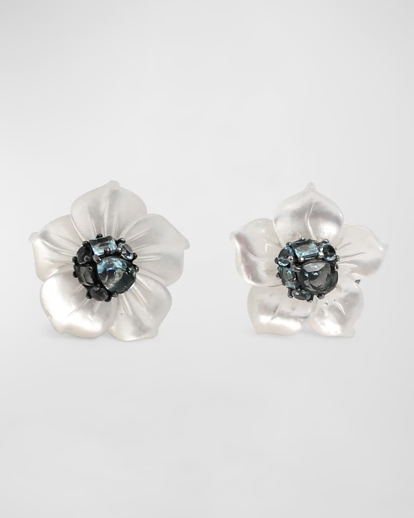 Stephen Dweck Mother of Pearl Flower Earrings with Blue Topaz