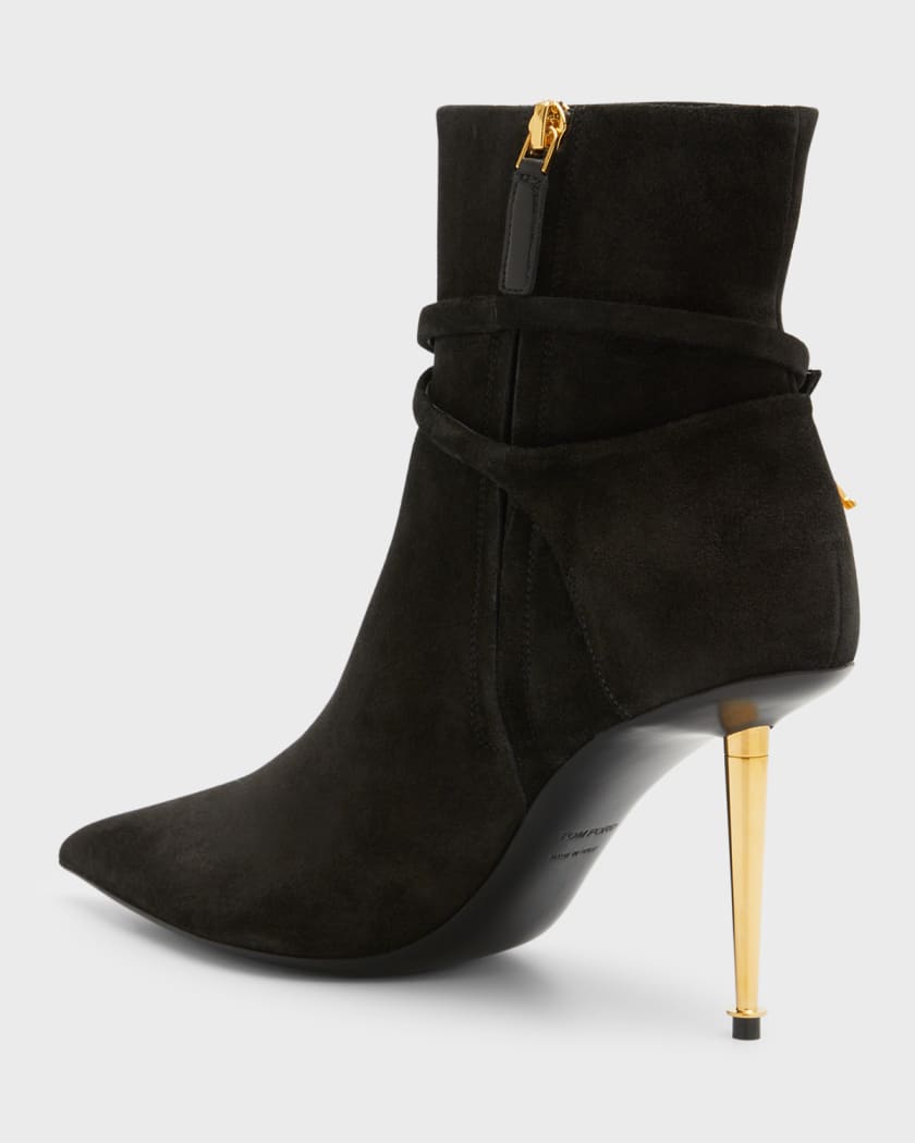 TOM FORD Lock Suede Stiletto Ankle Booties | Neiman Marcus