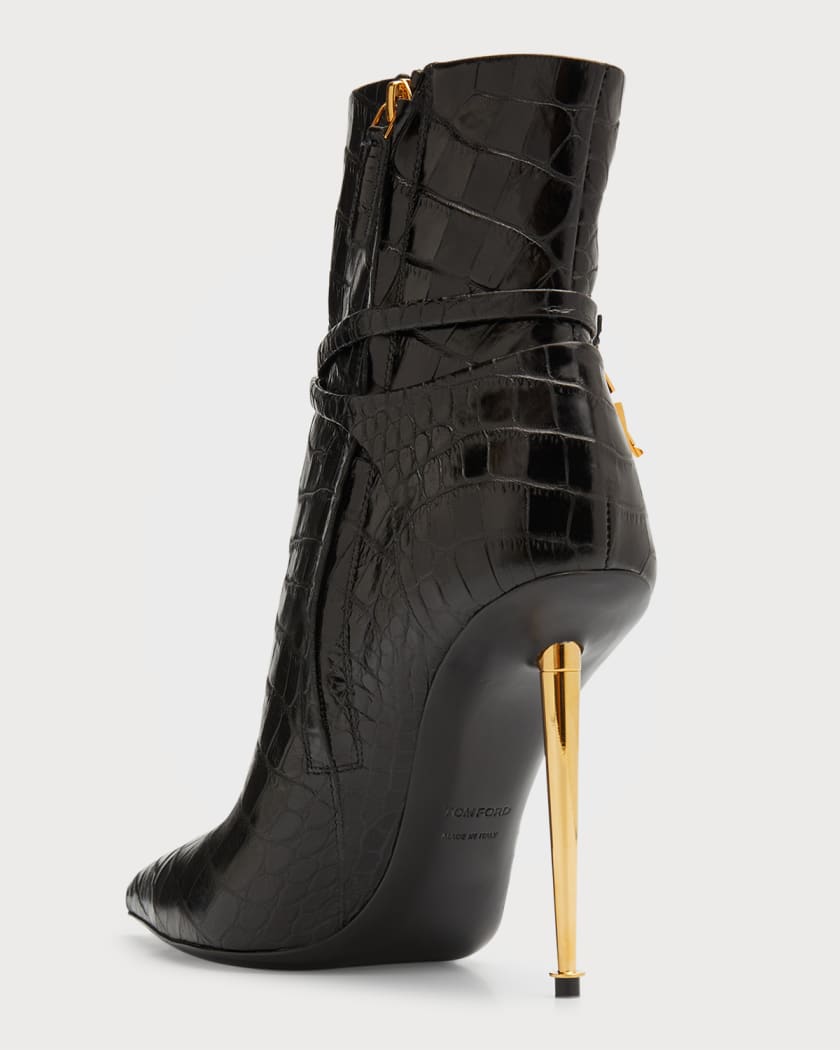 TOM FORD Lock Croco Ankle Booties | Neiman Marcus
