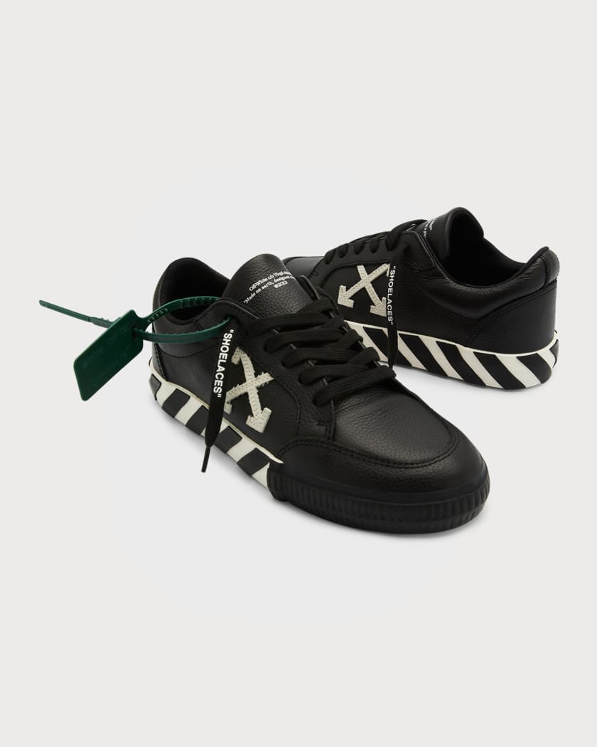 Off-White Virgil Abloh Low Vulcanized Black Leather Sneakers Size