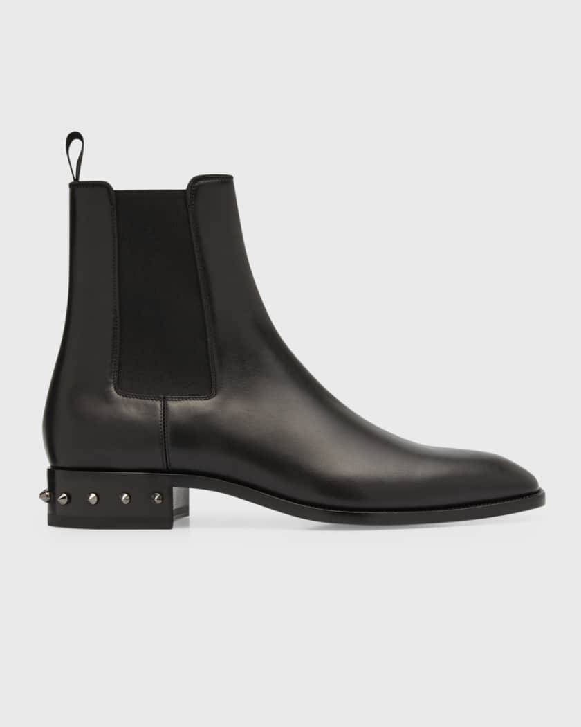 Christian Louboutin Men's So Samson Spike-Heel Leather Chelsea Boots Black