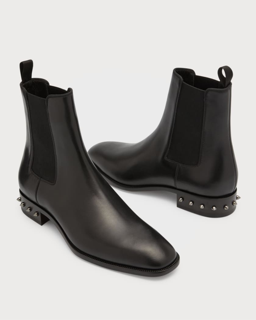 Christian Louboutin Men's So Samson Spike-Heel Leather Chelsea Boots Black