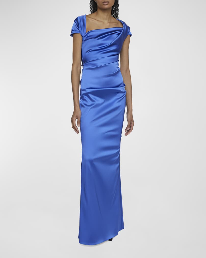 Talbot Runhof Asymmetric Draped Satin Duchesse Gown | Neiman Marcus