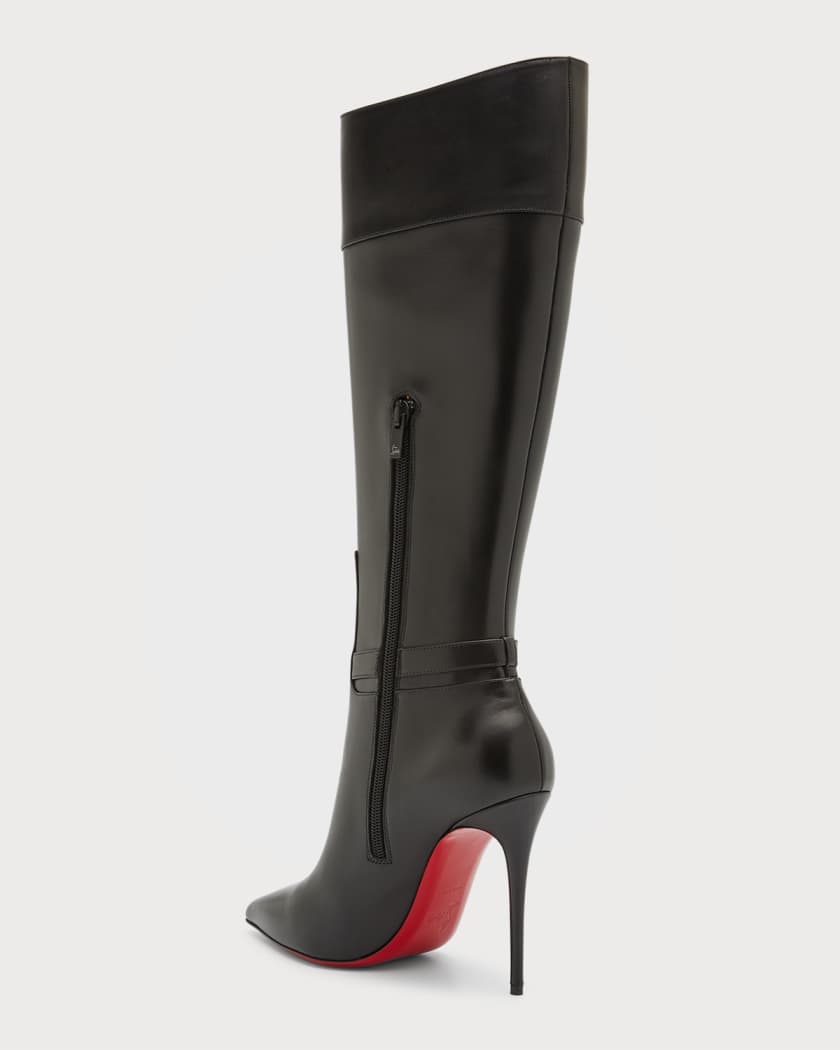 Christian Louboutin Lock Kate Suede Tall Red Sole Boots in Black