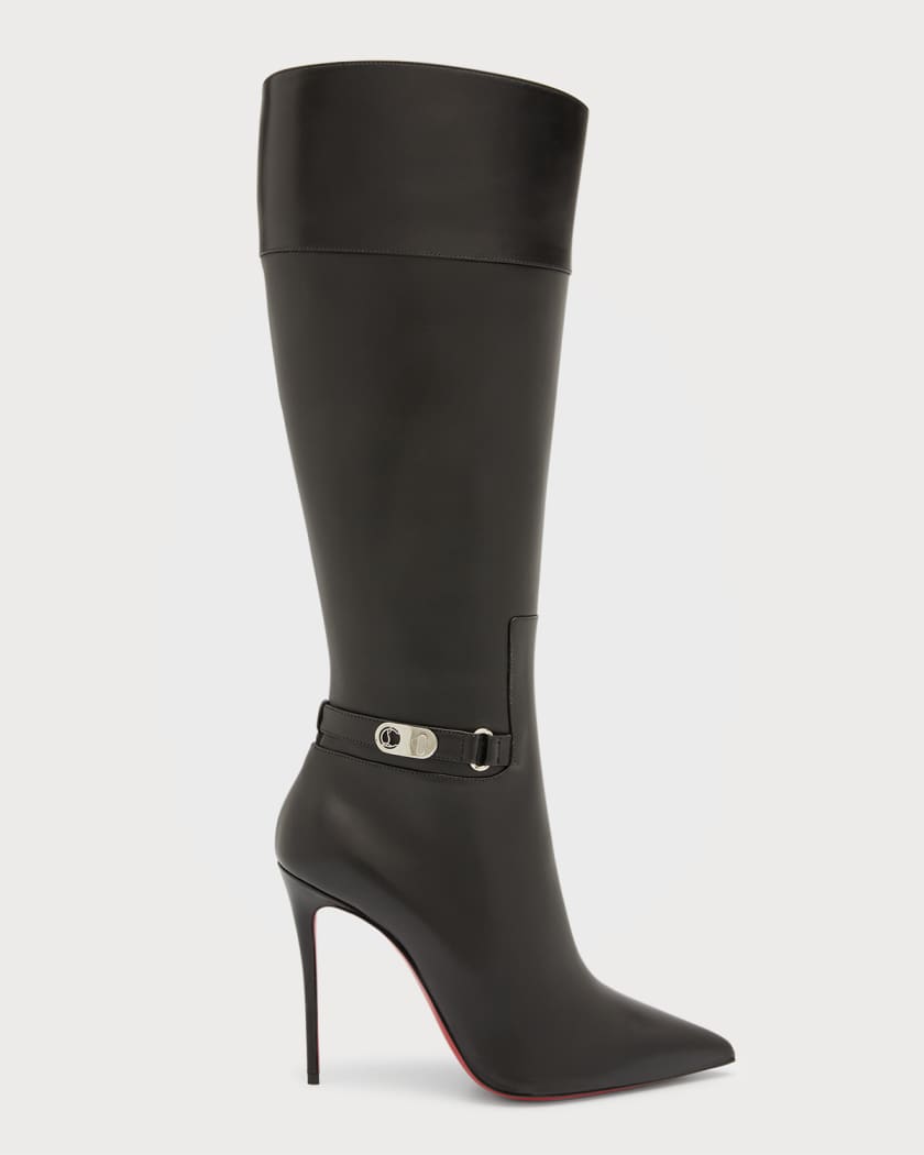 Christian Louboutin Astrilarge Botta Red Sole Two-tone Leather Knee-high  Boots In Black