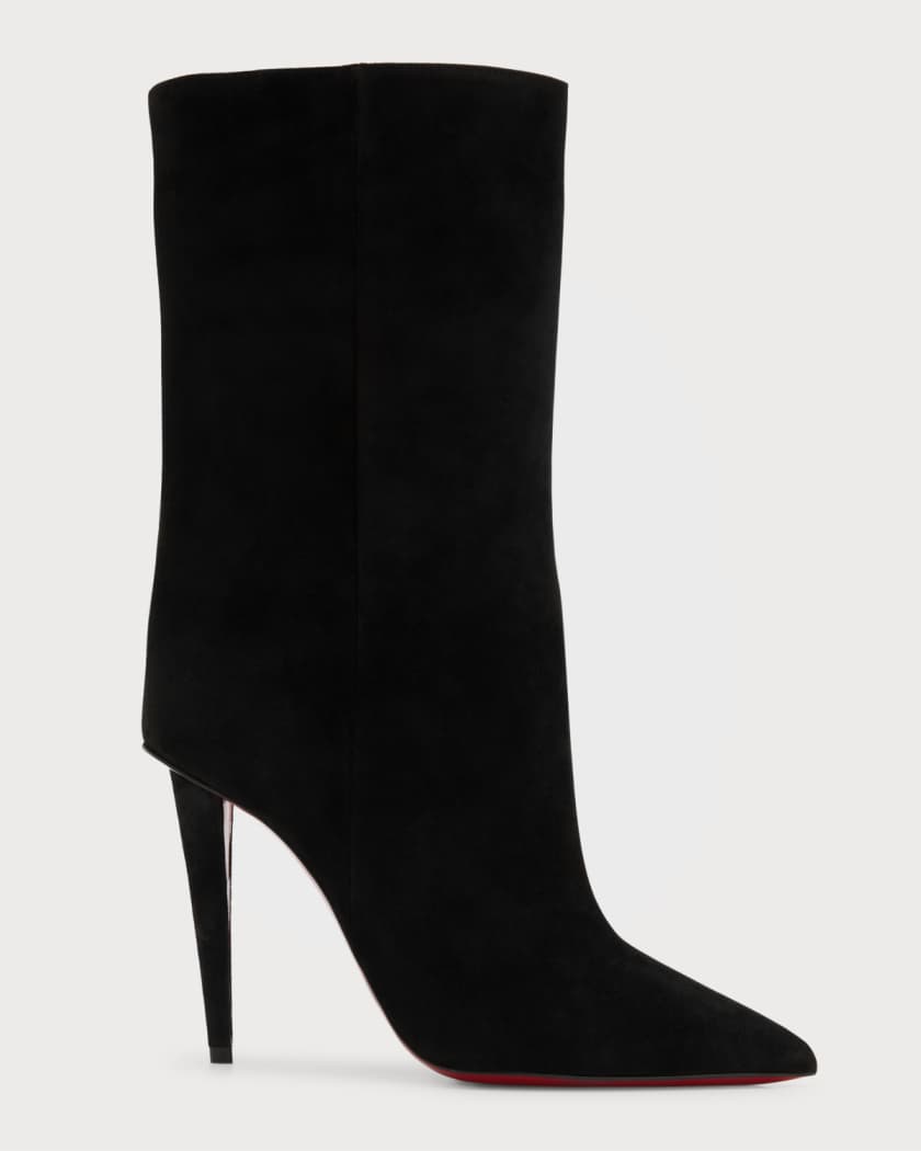Christian Louboutin Lock Kate Suede Tall Red Sole Boots in Black