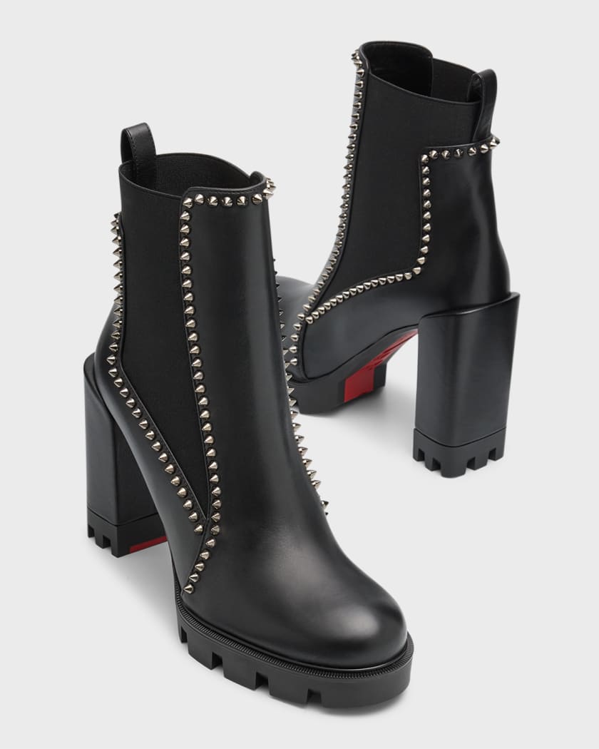 Christian Louboutin Spike Leather Chelsea Red Sole Booties