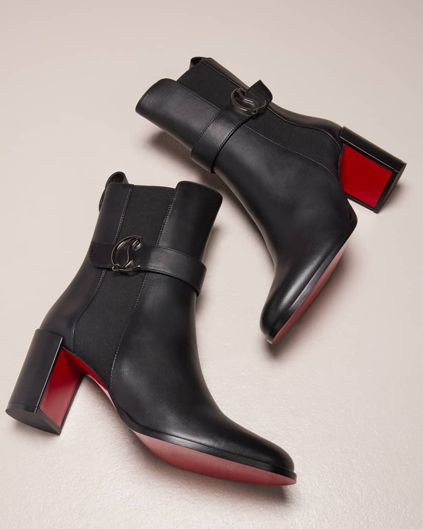 Christian Louboutin Leather Zipper Red Sole Ankle Boots