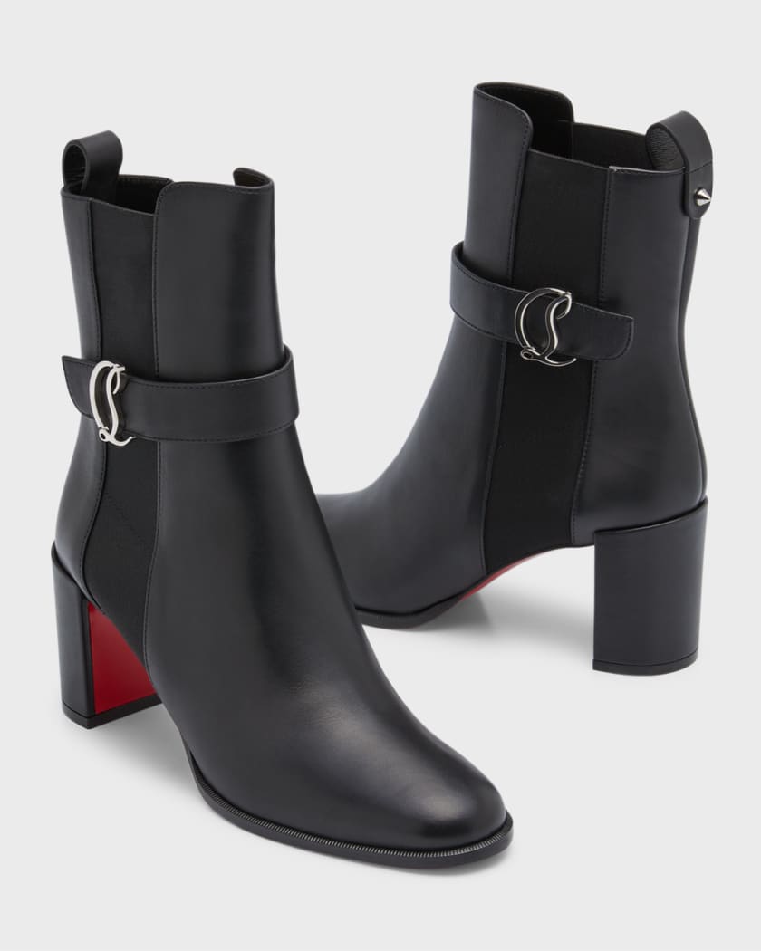 Christian Louboutin Leather Buckle Red Sole Booties Neiman Marcus