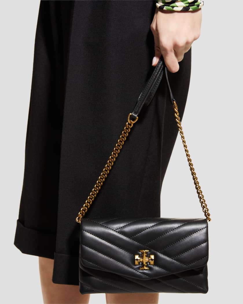 Tory Burch - Kira Chevron - Black herringbone bag made of quilted leather  with gold metal chain and logo, for women