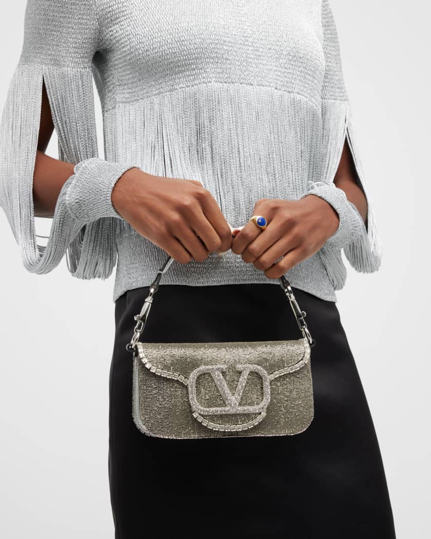 Valentino Garavani Women's Locò Embroidered Small Shoulder Bag - Metallic - Shoulder Bags