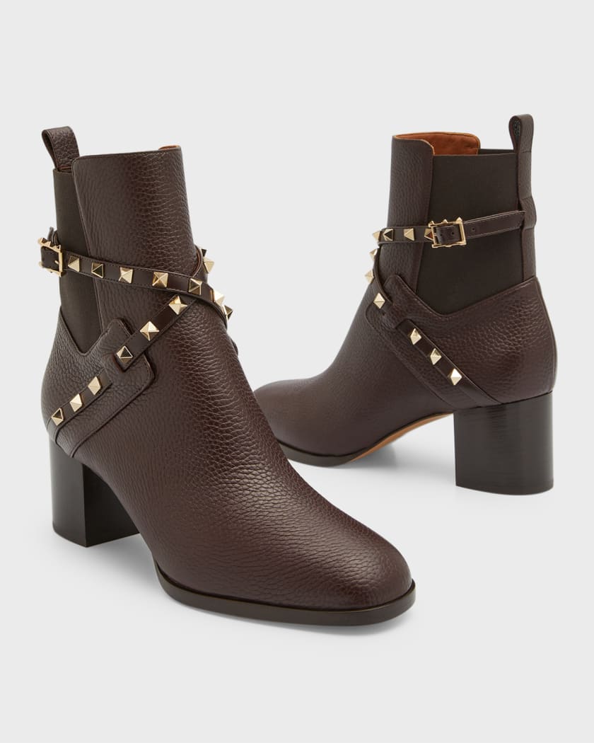 Valentino Rockstud Buckle-Strap Ankle Boots | Marcus