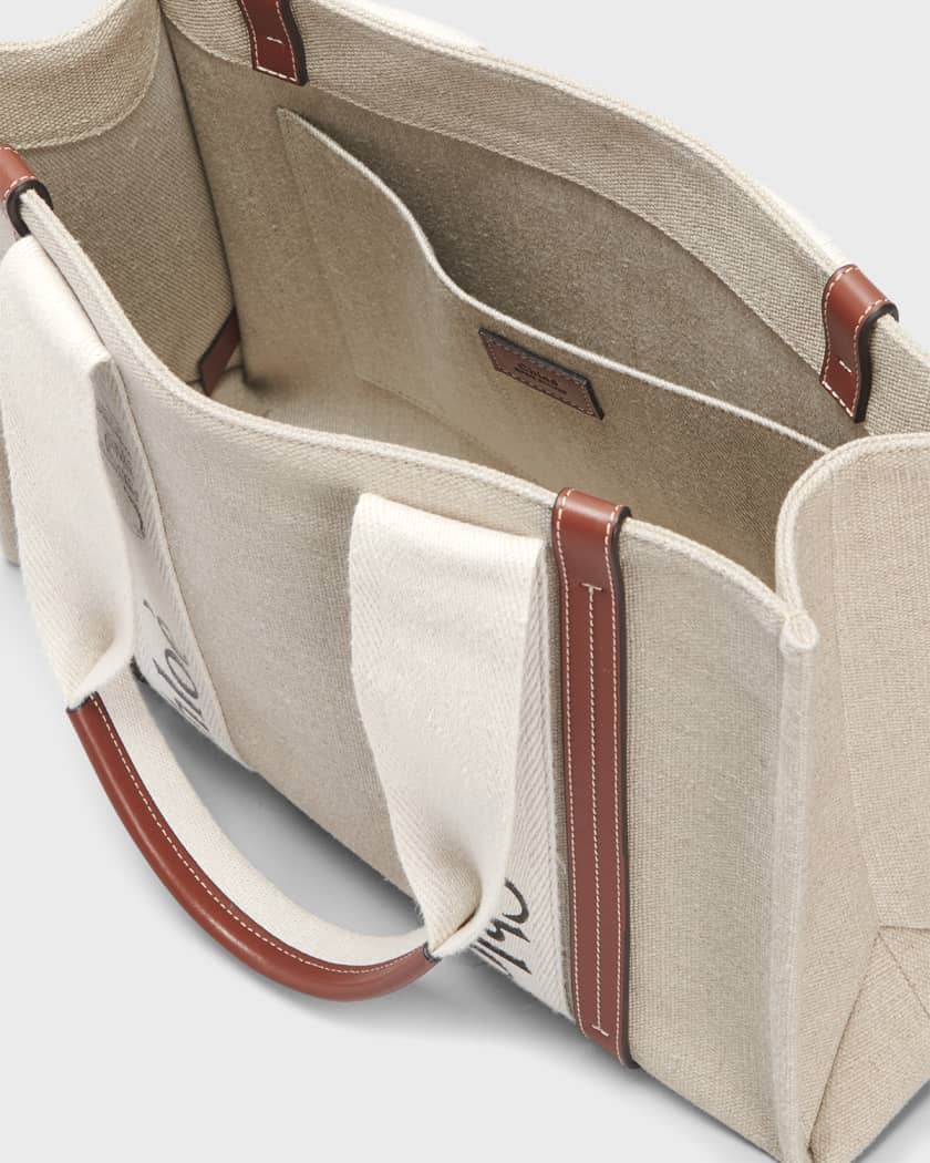 Chloé Woody Large Leather-trimmed Cotton-canvas Tote in White