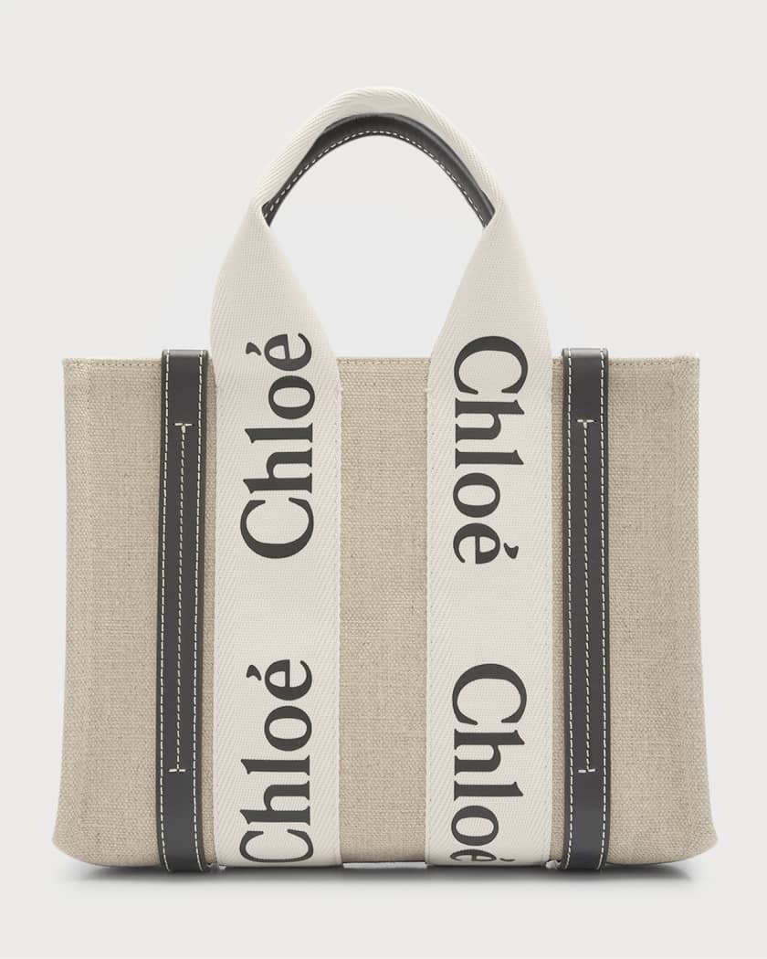 Chloe Woody Small Eco Linen Tote Bag | Neiman Marcus