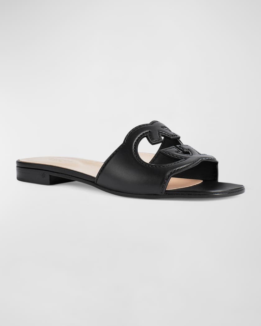 Leather Logo Cutout Flat Sandals